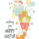 Cute cartoon bunny with Easter eggs and flowers. 