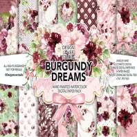 Watercolor BURGUNDY DREAMS digital paper pack