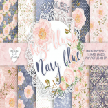 Watercolor Peony flowers digital paper pack