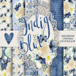 Watercolor Indigo Blue digital paper pack