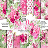 Watercolor HOT PINK digital paper pack