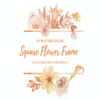 10 Watercolor Square Flower Frame Illustration