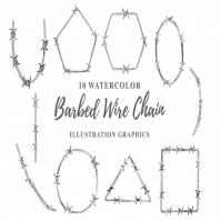 10 Watercolor Barbed Wire Chain Illustration