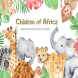 Watercolor African animals and plants
