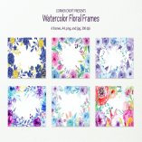Watercolor Floral Frame Blue and Purple 