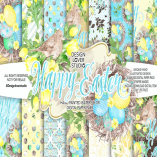 Watercolor HAPPY EASTER Yellow digital paper pack