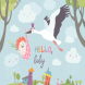 Stork is flying in the sky with baby 