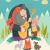 Boy plays guitar for a girl in the winter forest. 