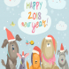 Happy 2018 New Year card. Funny dogs 