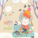 Cute old woman with kitten and bird in winter park