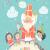 Saint Nicholas with Piet and happy kids. Vector 