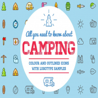 Camping Color and Outlined Icons with Logotypes