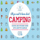 Camping Color and Outlined Icons with Logotypes