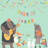 Cute animal music band. Cartoon animals playing 