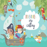 Cute pirates sailing in their ship. Vector 