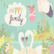 Cartoon swans in love and stork with baby. Vector 