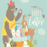 Cute bear,happy rabbits and little deer celebratin