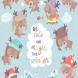 Set with cute little deers on winter background. 