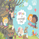 Cute cartoon children with animals in spring fores