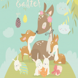 Cartoon Deer family with cute bunnies. Happy anima