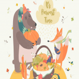 Cute animals harvesting. Hello autumn. Vector 