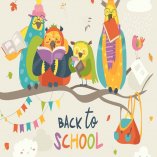 Funny owls on the autumn tree. Back to school.