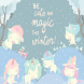 Funny unicorns in snow forest. Vector illustration