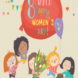Happy Womens Day March 8. Cute girls celebrating 