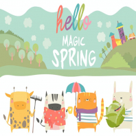 Vector set of cute animals with spring theme 