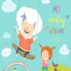 Old woman swinging on a baby swing. Vector 