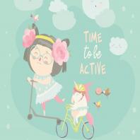Cute girl with her little unicorn. Be active. 