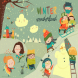 Vector illustration, cute kids playing winter game