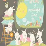 Cute rabbits awaking in hole. Hello spring. Vector