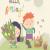 Cute cartoon boy and girl with spring flowers. Vec