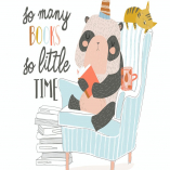 Cute panda sitting in armchair and reading book. 