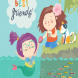 Cute mermaid and girl are best friends. Vector 