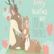 Cartoon deer couple with hearts balloons. Happy