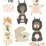 Cute llama alpaca in yoga postures. Vector set