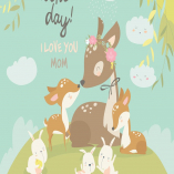 Cartoon Deer family. Mother and baby. Cute animals