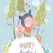 Cartoon little girl with funny pigs. Christmas 