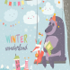 Funny bear and fox swinging in winter park. Vector