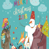 Happy animals celebrating Christmas. Vector 