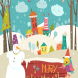 Vector christmas greeting card with little town 