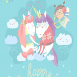 Cute card with fairy unicorns boy and girl in love