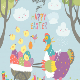 Easter chicken with easter eggs. Vector 