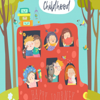 Cute children traveling by bus. Vector 
