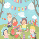 Children having picnic at the lawn. Vector 