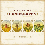 Vintage Colorful Landscapes Set