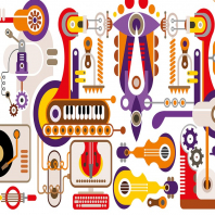 Manufacture of musical instruments vector artwork