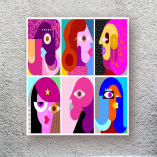 Six Faces layered vector pop art illustration